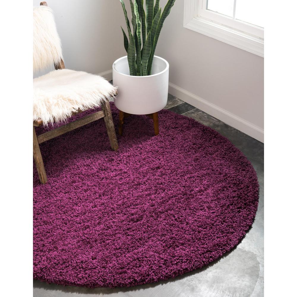 Solid Shag Collection, Area Rug, Eggplant Purple, 8' 0" x 8' 0", Round. Picture 2