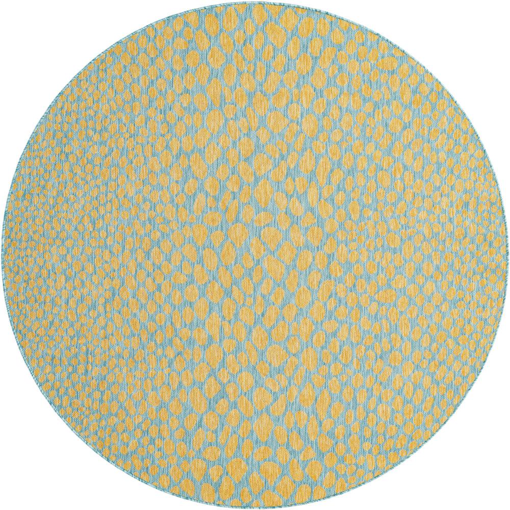 Jill Zarin Outdoor Cape Town Area Rug 6' 7" x 6' 7", Round Yellow and Aqua. The main picture.