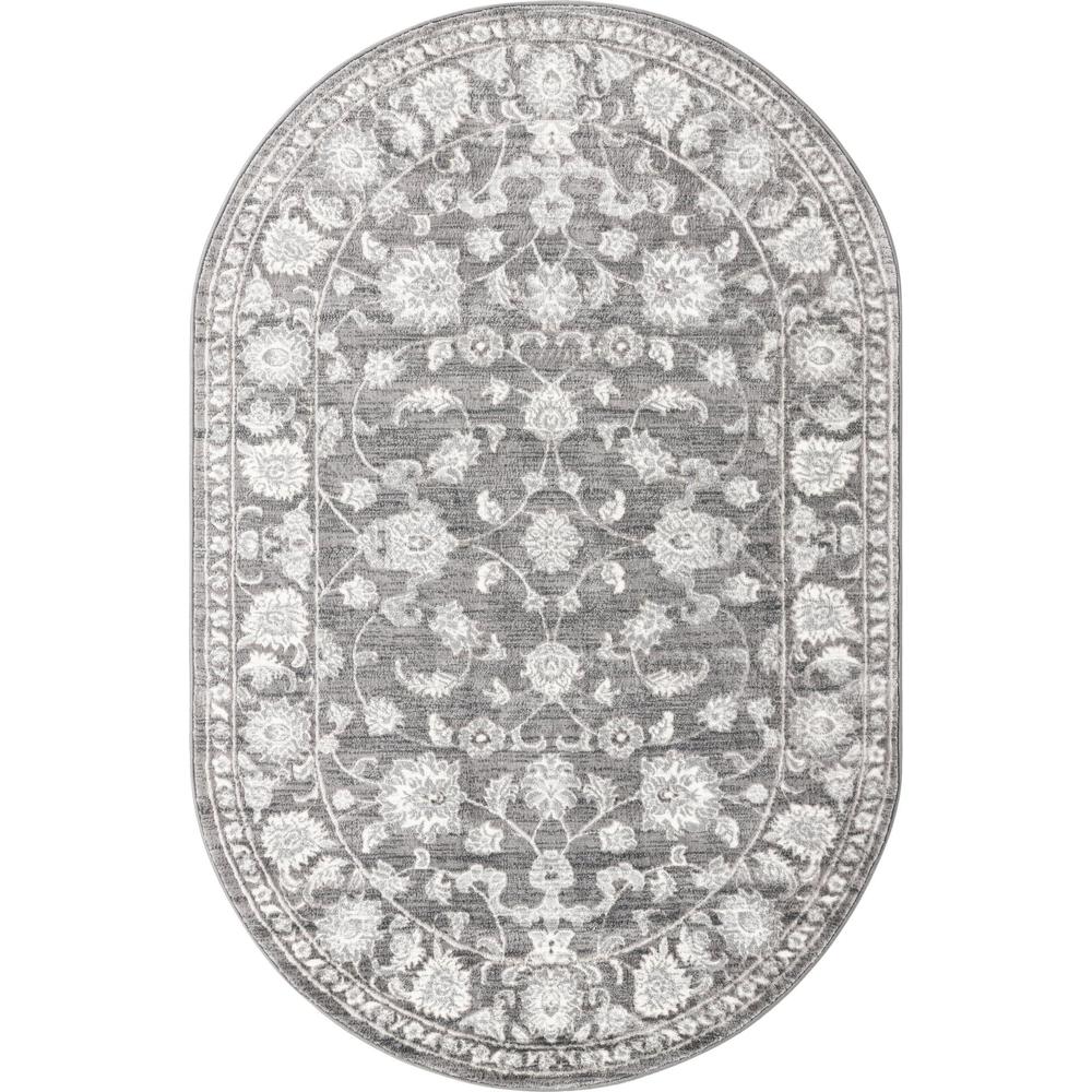 Boston Floral Area Rug 5' 3" x 8' 0", Oval Gray. Picture 1