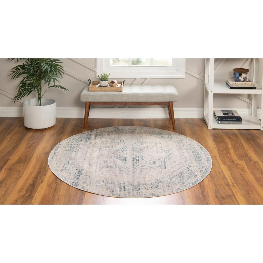 Unique Loom 4 Ft Round Rug in Blue (3147931). Picture 3