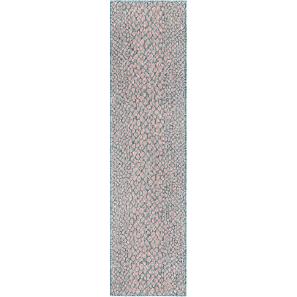 Jill Zarin Outdoor Cape Town Area Rug 2' 0" x 8' 0", Runner Pink and Aqua. Picture 1