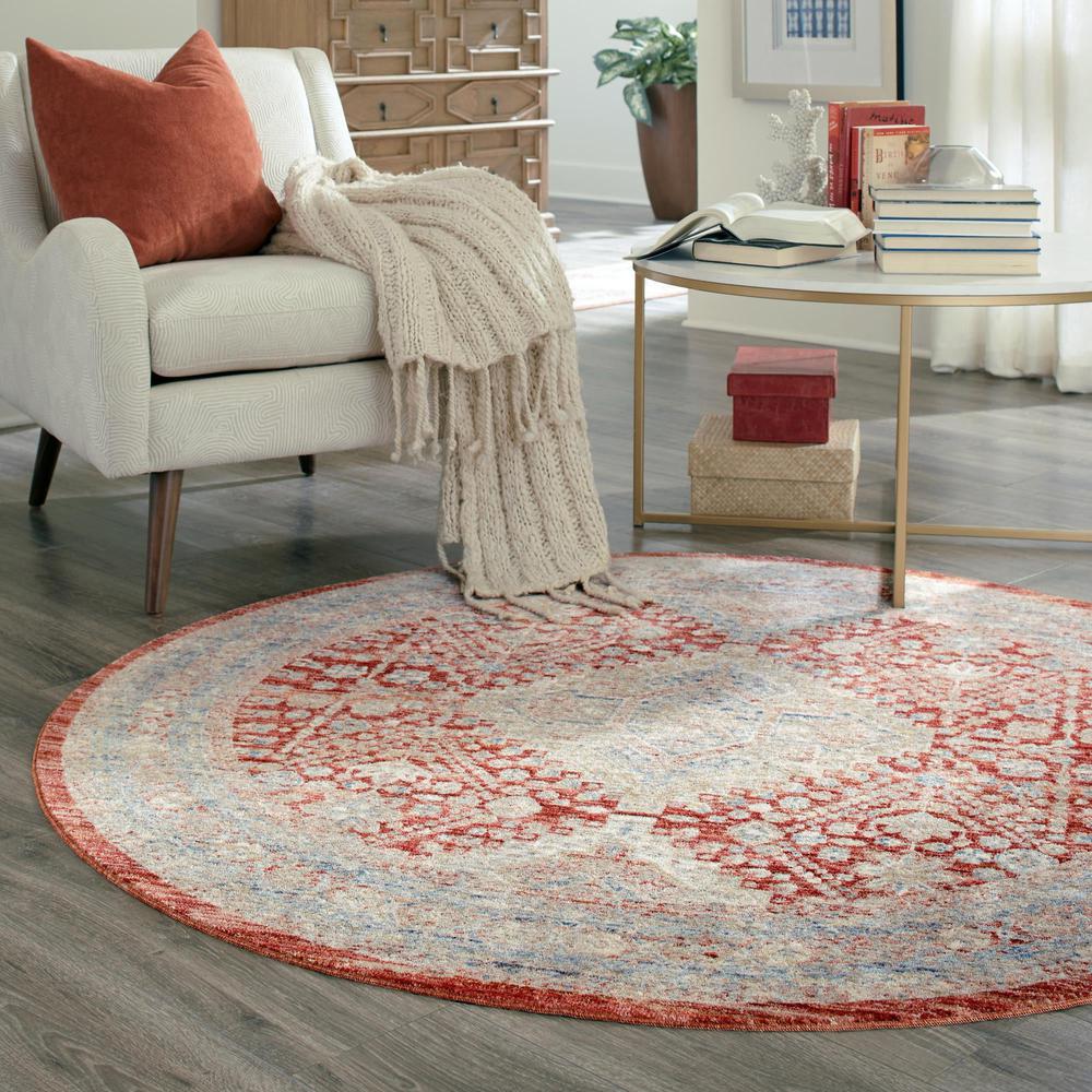 Unique Loom 4 Ft Round Rug in Red (3147975). Picture 3