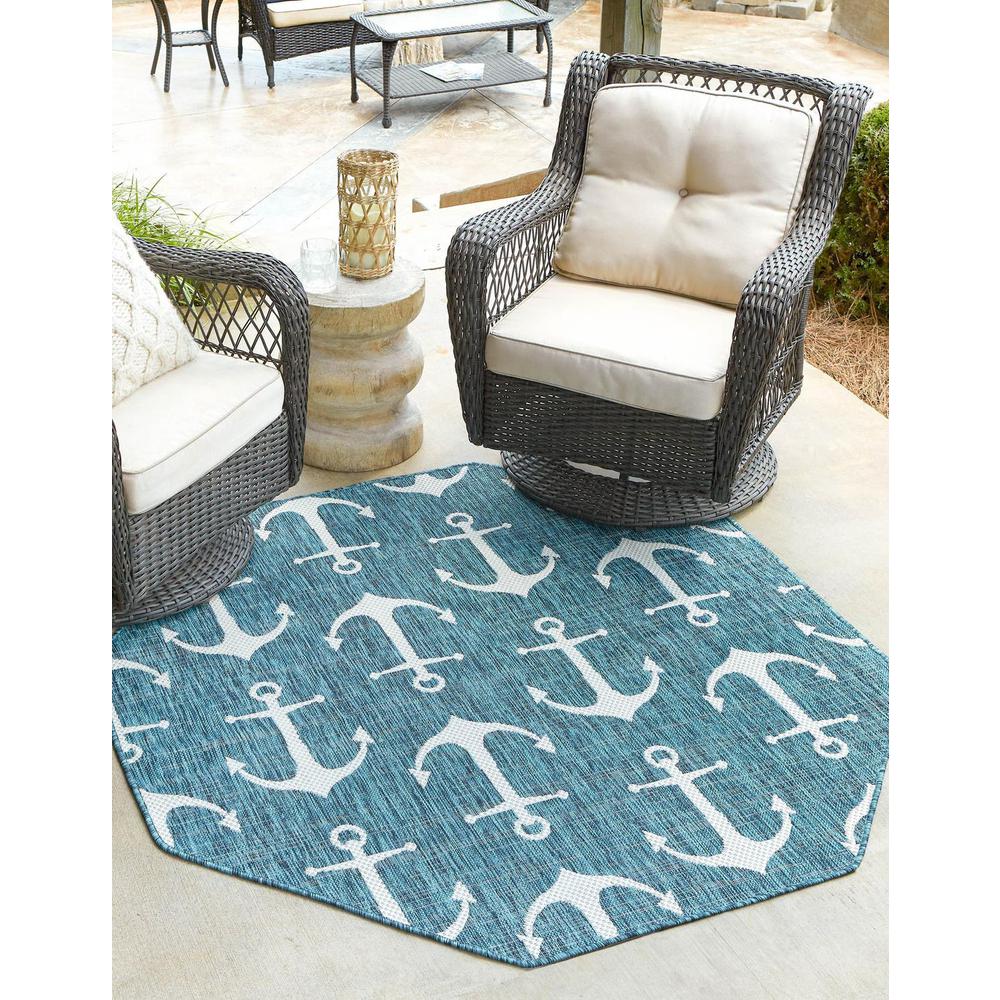 Unique Loom 5 Ft Octagon Rug in Teal (3162794). Picture 1