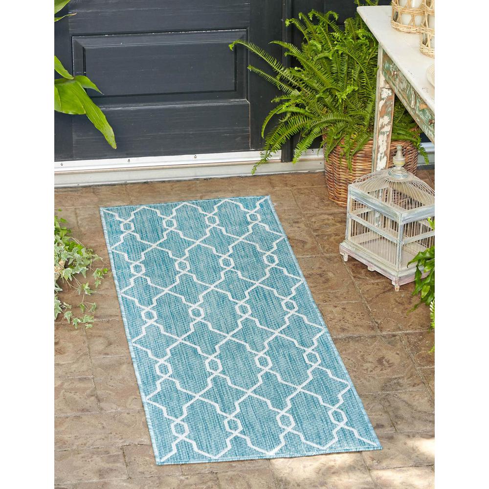 Outdoor Links Trellis Rug, Blue/Ivory (2' 0 x 6' 0). Picture 1