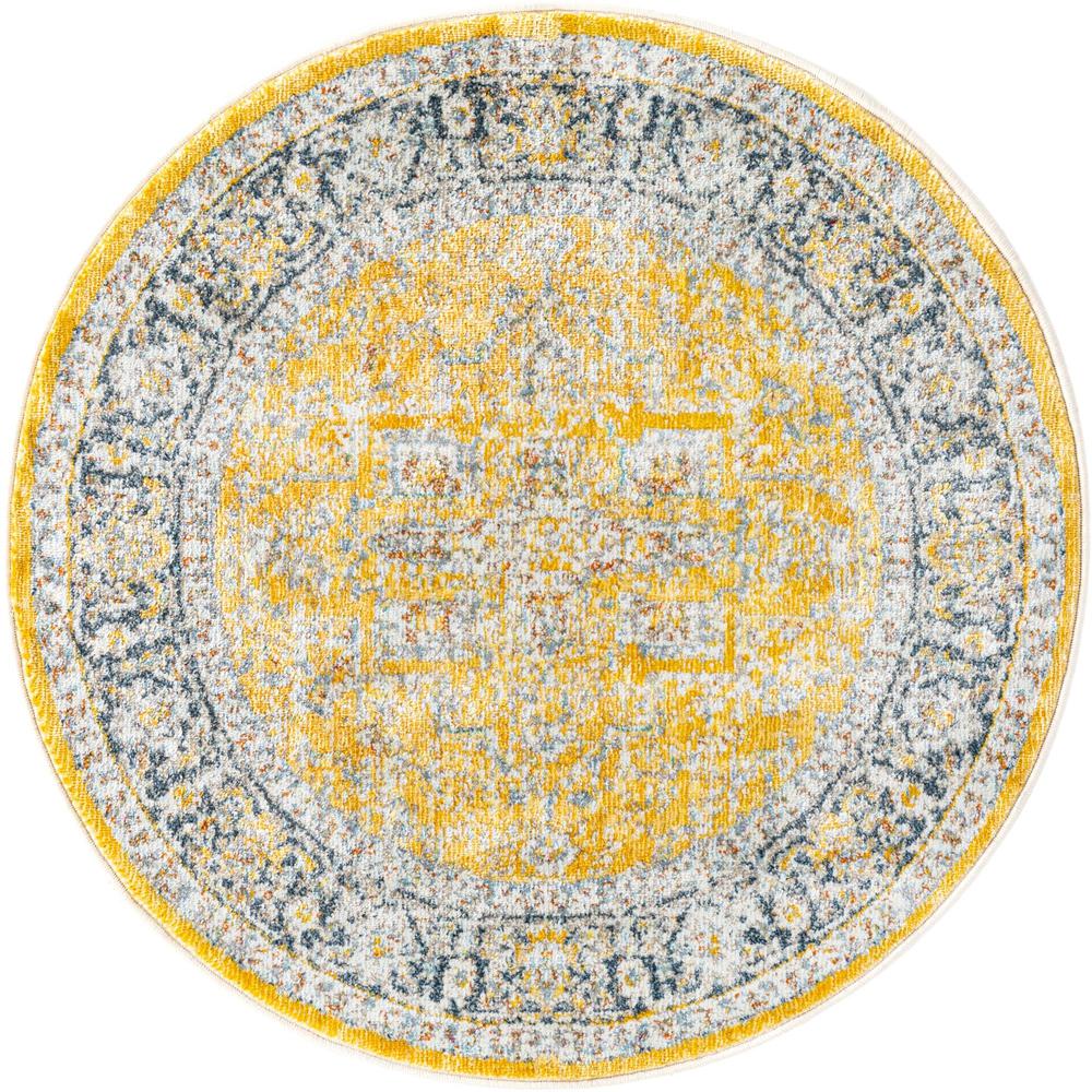 Baracoa Collection, Area Rug, Yellow, 3' 3" x 3' 3", Round. Picture 1