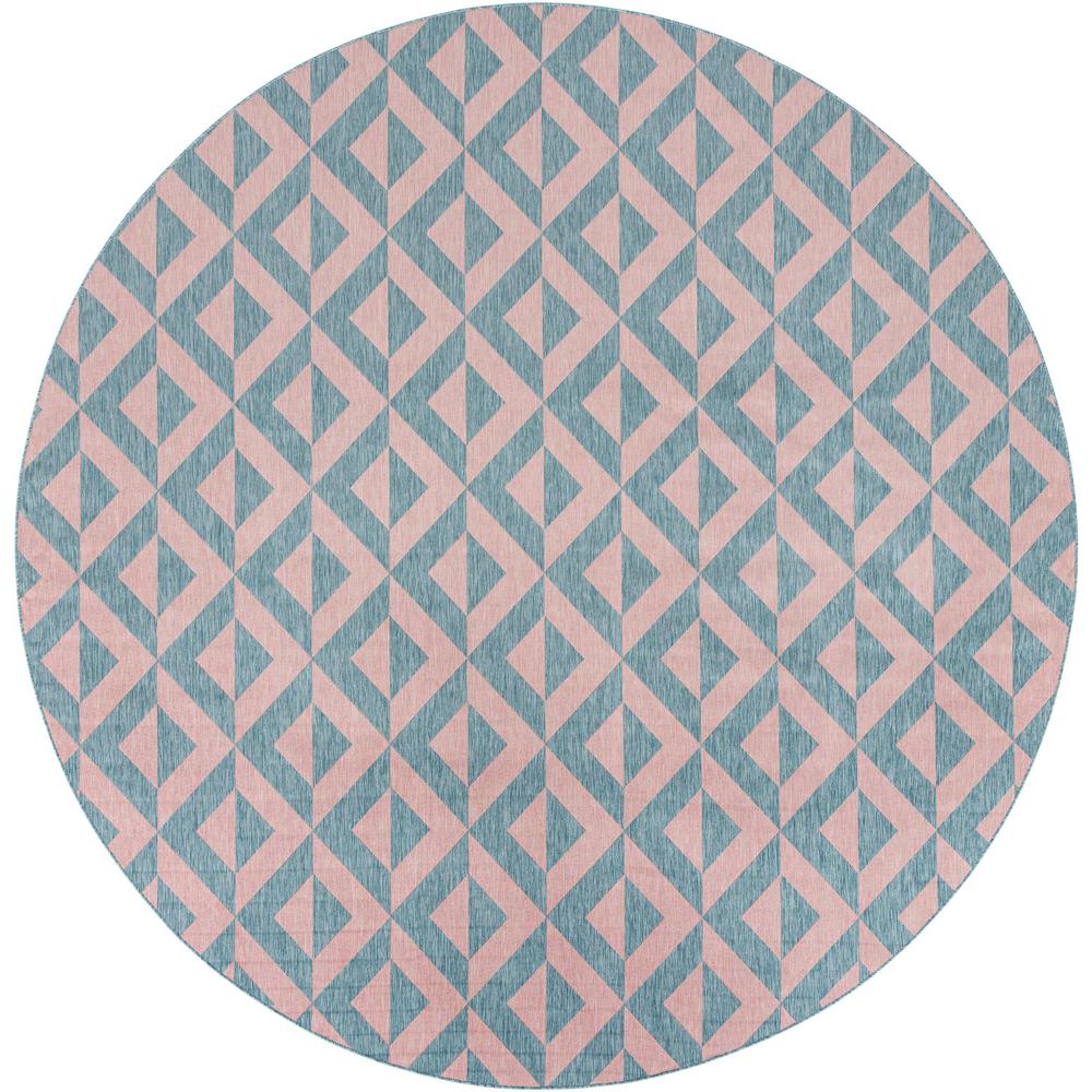 Jill Zarin Outdoor Napa Area Rug 13' 0" x 13' 0", Round Pink and Aqua. Picture 1