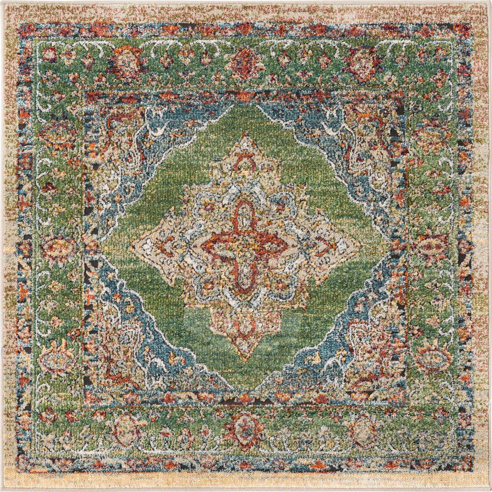Unique Loom 4 Ft Square Rug in Green (3161962). Picture 1