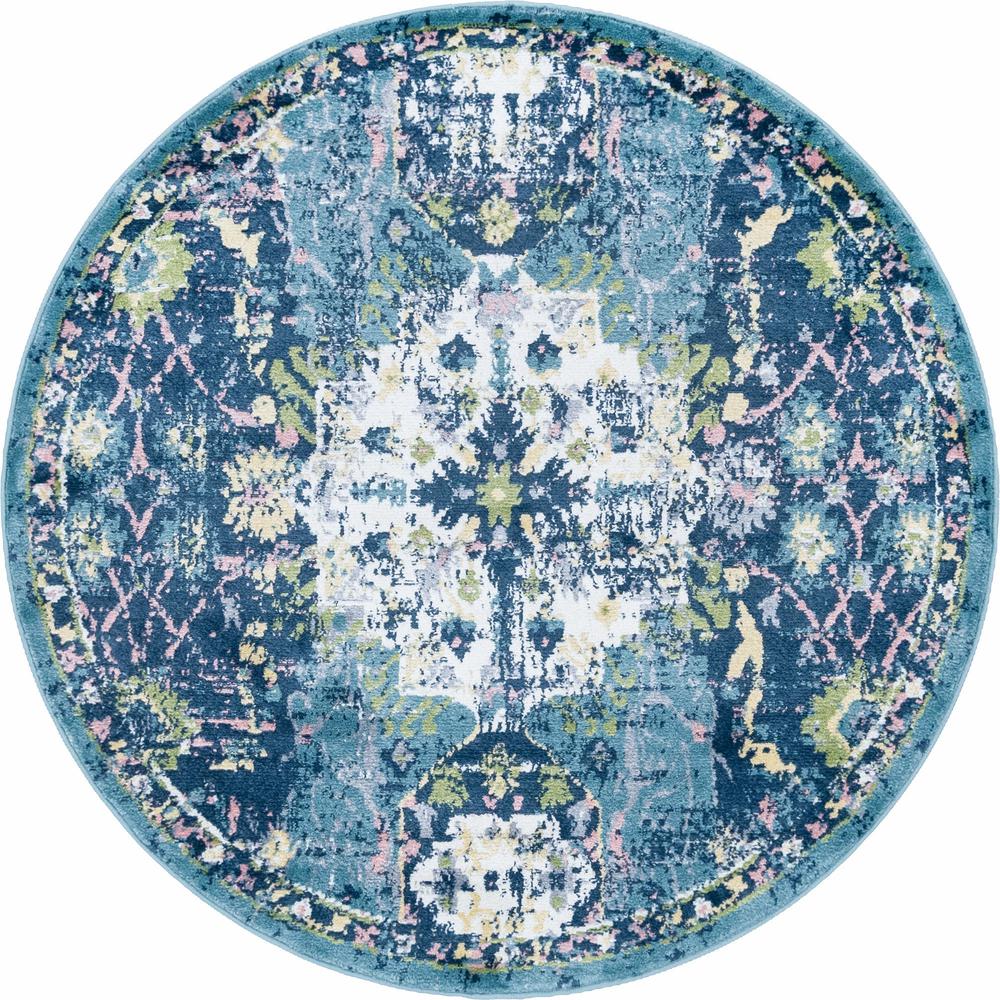 Unique Loom 5 Ft Round Rug in Navy Blue (3150116). Picture 1