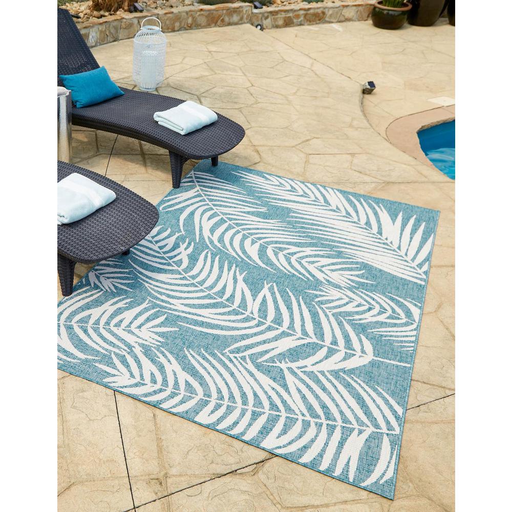 Outdoor Palm Rug, Blue/Ivory (5' 0 x 8' 0). Picture 1