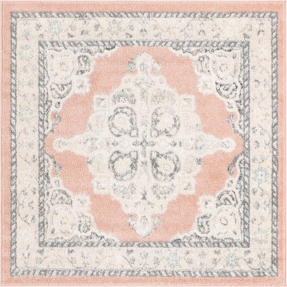 Unique Loom 4 Ft Square Rug in Pink (3158898). Picture 1