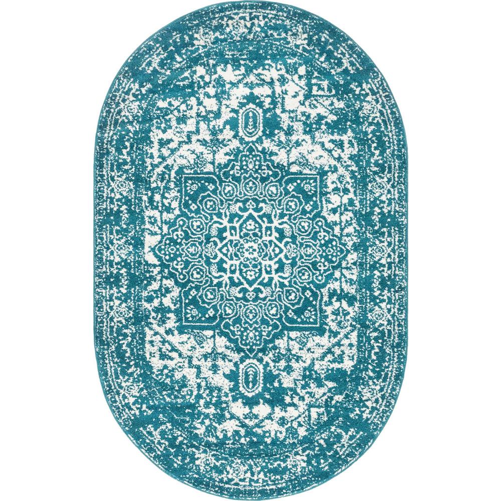 Unique Loom 5x8 Oval Rug in Turquoise (3150387). Picture 1