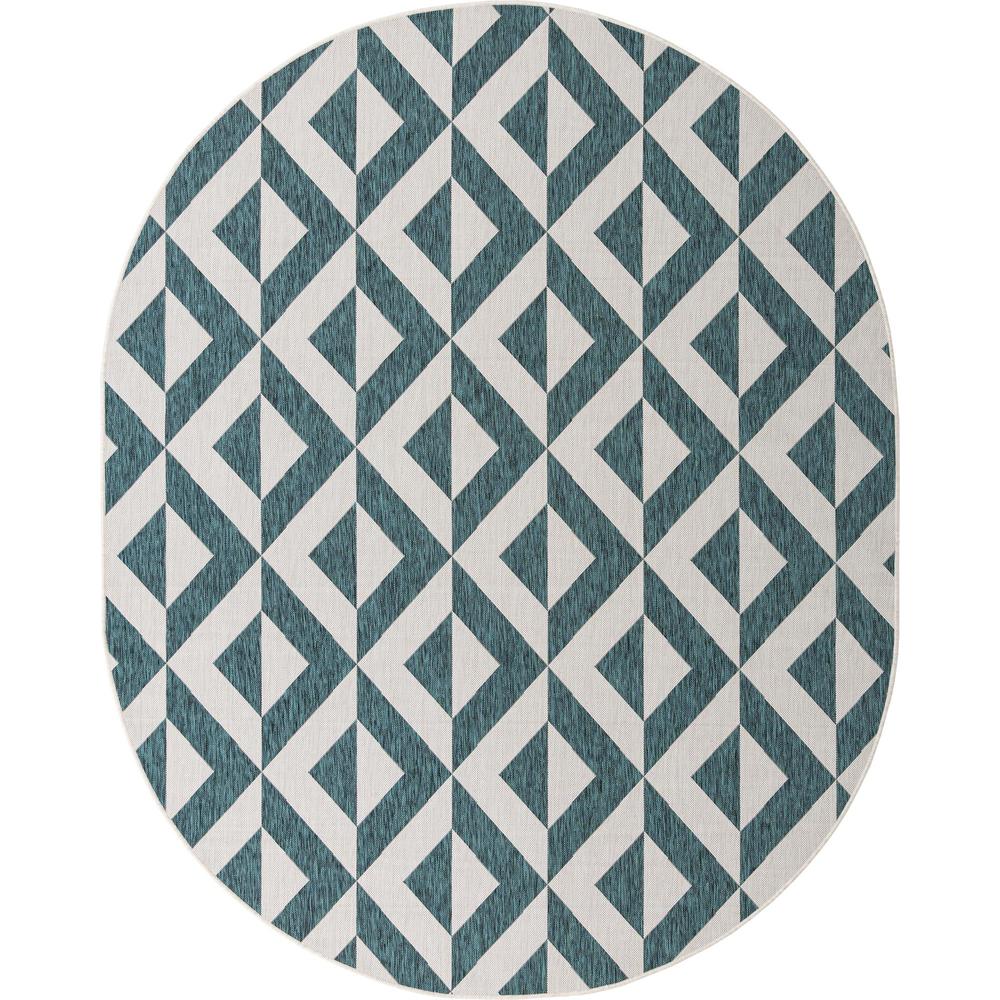 Jill Zarin Outdoor Napa Area Rug 7' 10" x 10' 0", Oval Teal. Picture 1