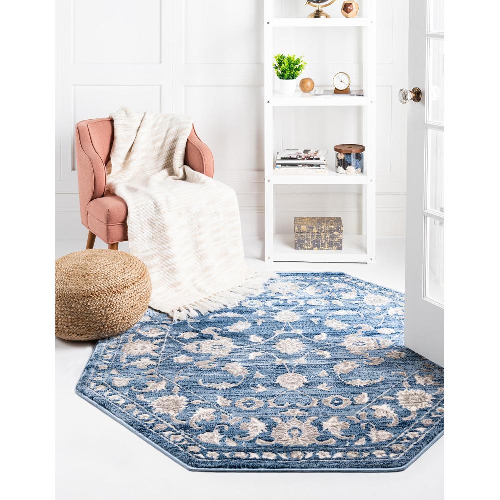 Boston Floral Area Rug 5' 3" x 5' 3", Octagon Blue. Picture 1