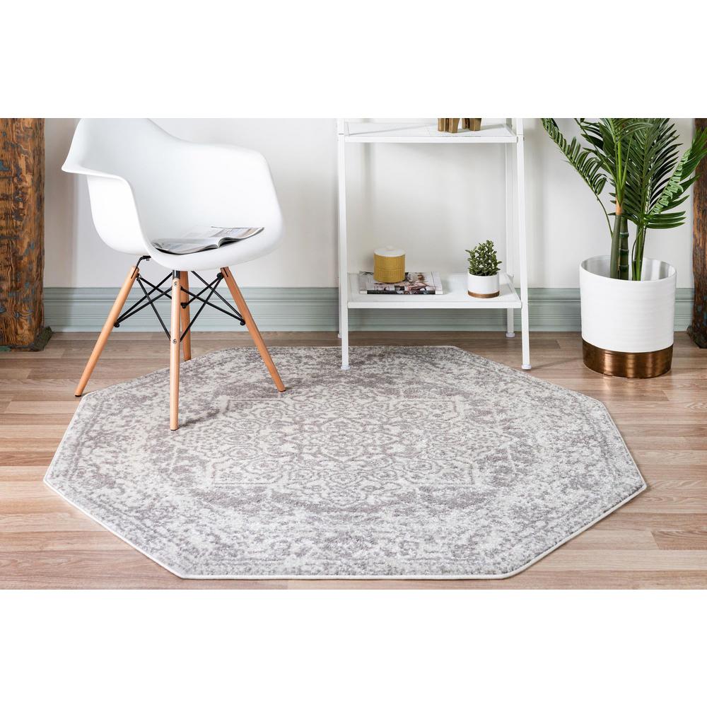 Unique Loom 5 Ft Octagon Rug in White (3150269). Picture 4