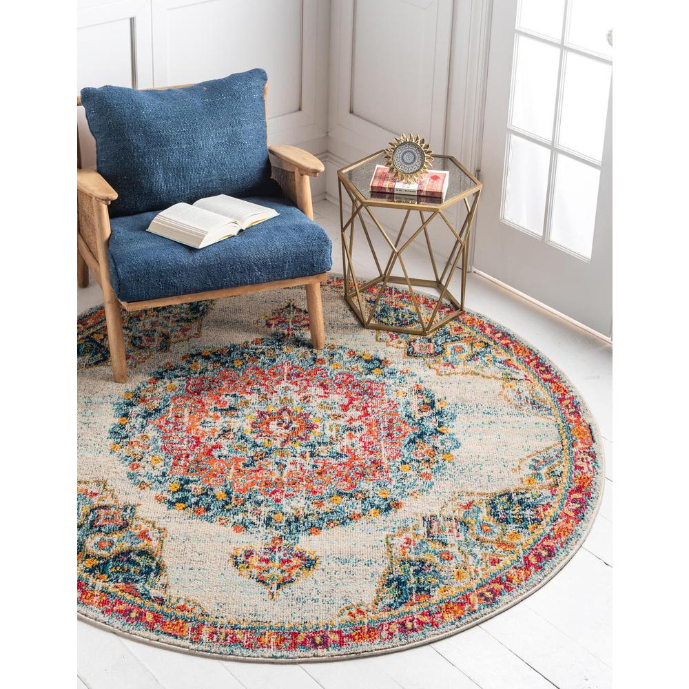 Penrose Alexis Area Rug 7' 1" x 7' 1", Round Ivory. Picture 1