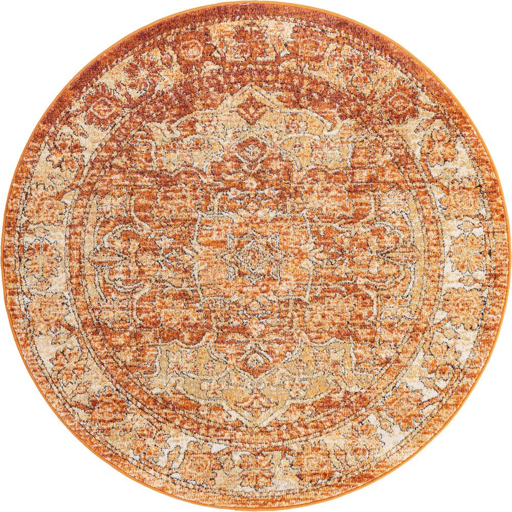 Unique Loom 5 Ft Round Rug in Rust Red (3161881). Picture 1