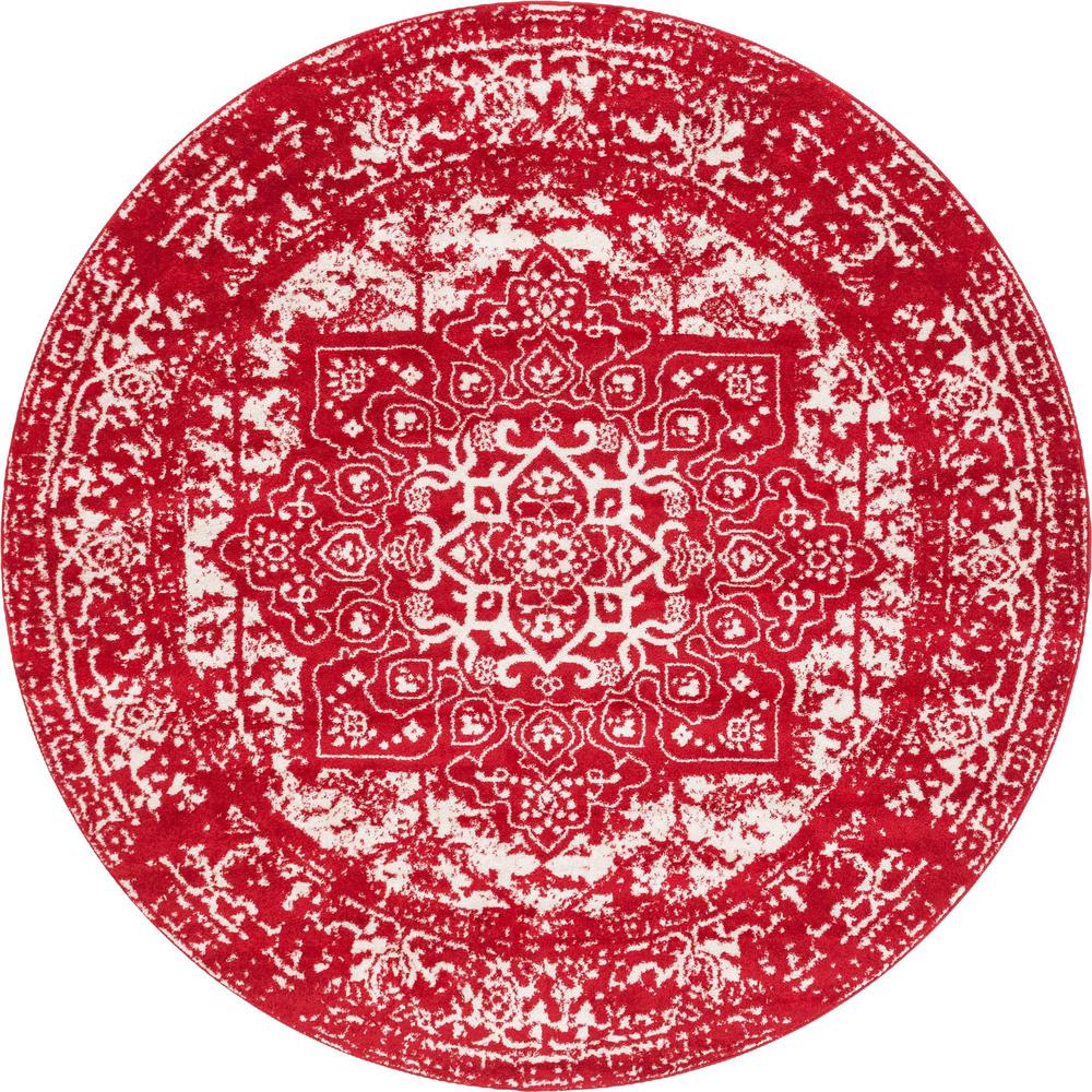 Unique Loom 8 Ft Round Rug in Red (3150430). Picture 1
