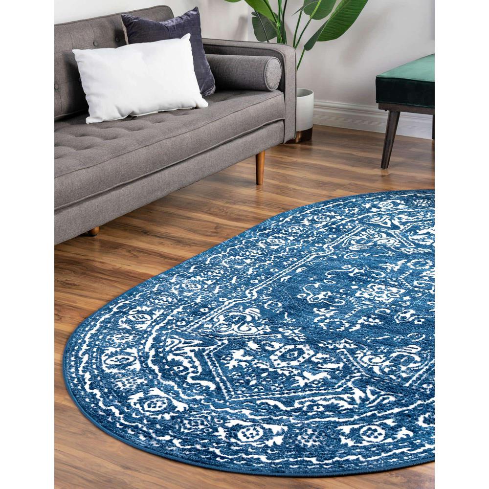 Boston Medallion Area Rug 5' 3" x 8' 0", Oval Blue. Picture 3