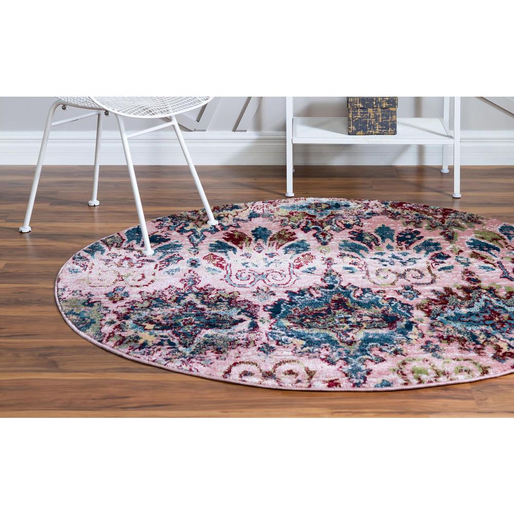 Unique Loom 5 Ft Round Rug in Pink (3150144). Picture 3