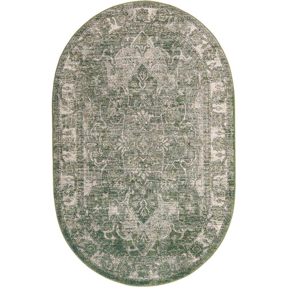 Unique Loom 5x8 Oval Rug in Green (3161863). Picture 1