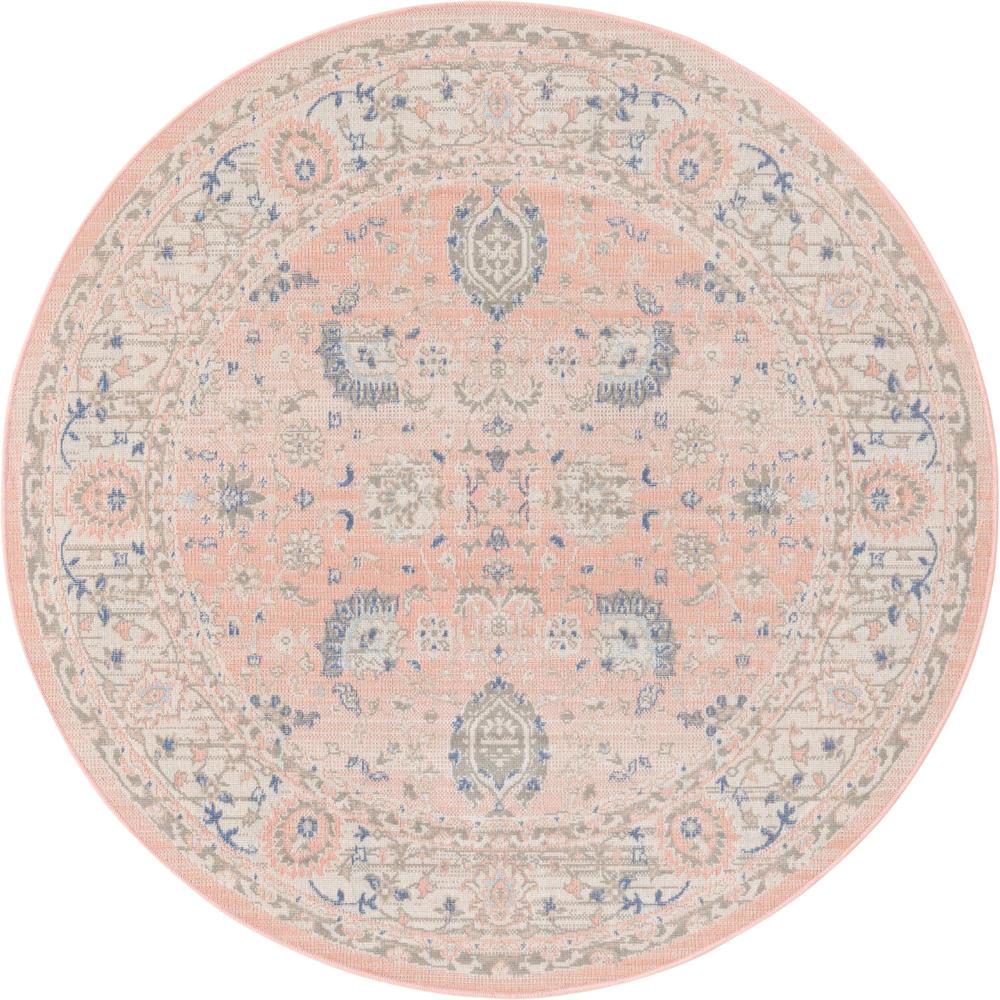 Unique Loom 5 Ft Round Rug in Powder Pink (3154998). Picture 1