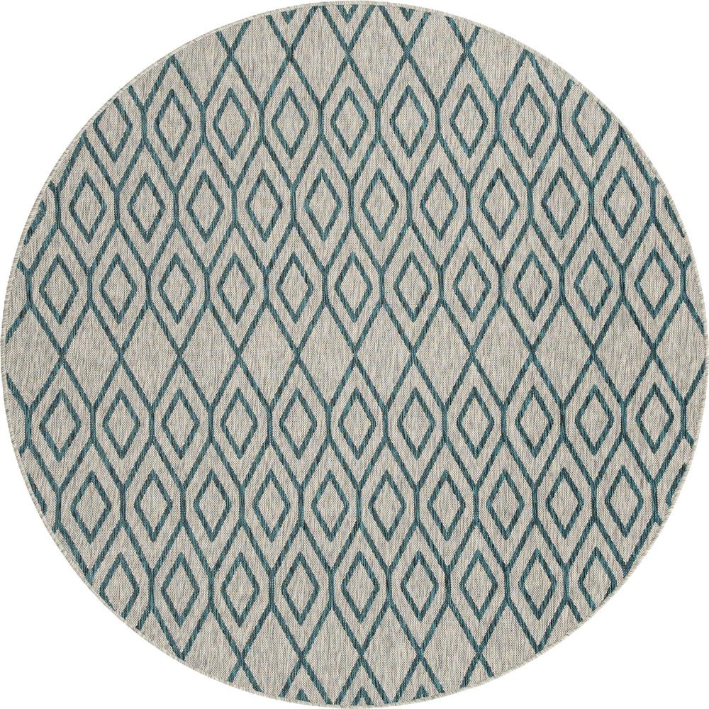 Jill Zarin Outdoor Turks and Caicos Area Rug 6' 7" x 6' 7", Round Gray Teal. Picture 1