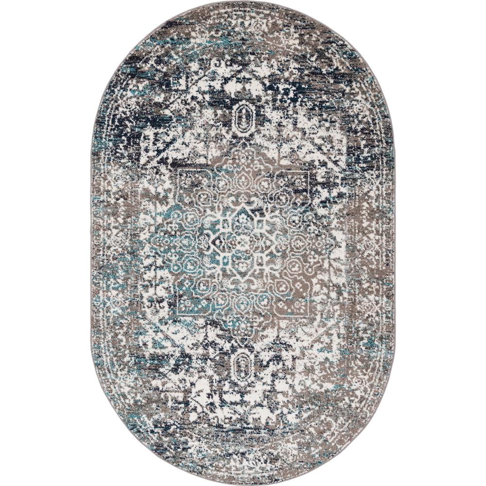 Unique Loom 5x8 Oval Rug in Gray (3150531). Picture 1