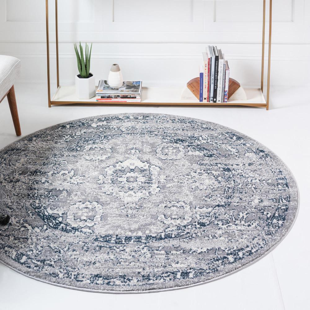 Unique Loom 5 Ft Round Rug in Gray (3150074). Picture 2