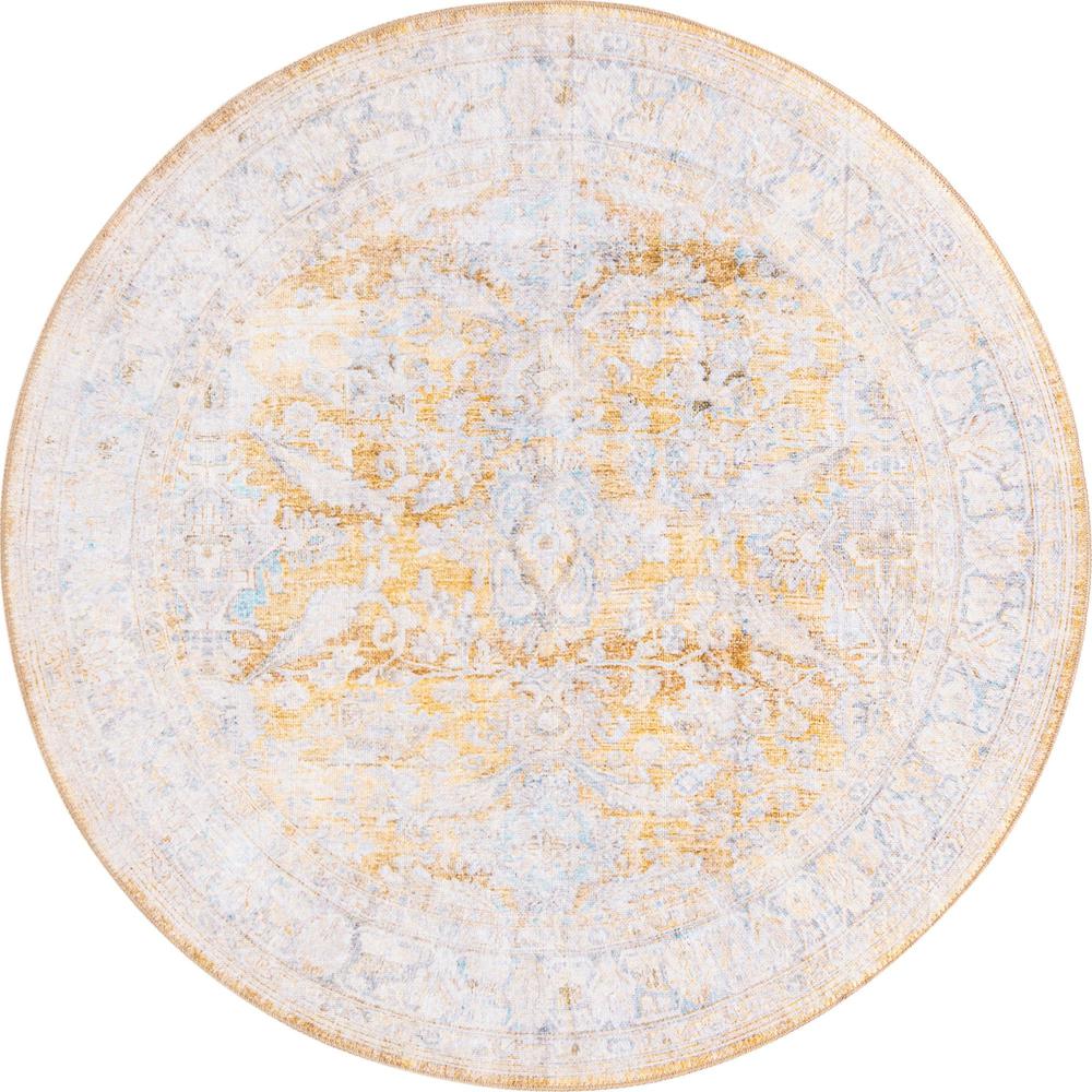 Unique Loom 3 Ft Round Rug in Yellow (3161291). Picture 1