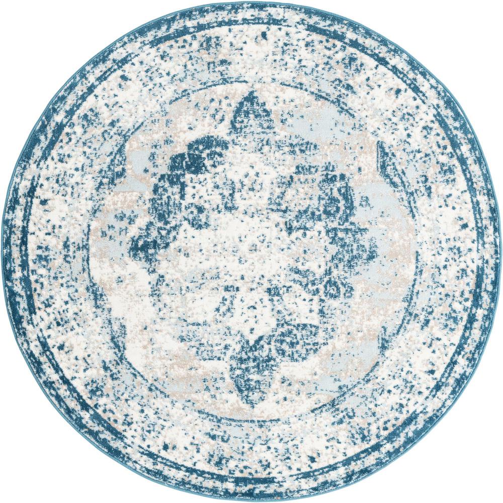 Unique Loom 5 Ft Round Rug in Blue (3147052). Picture 1