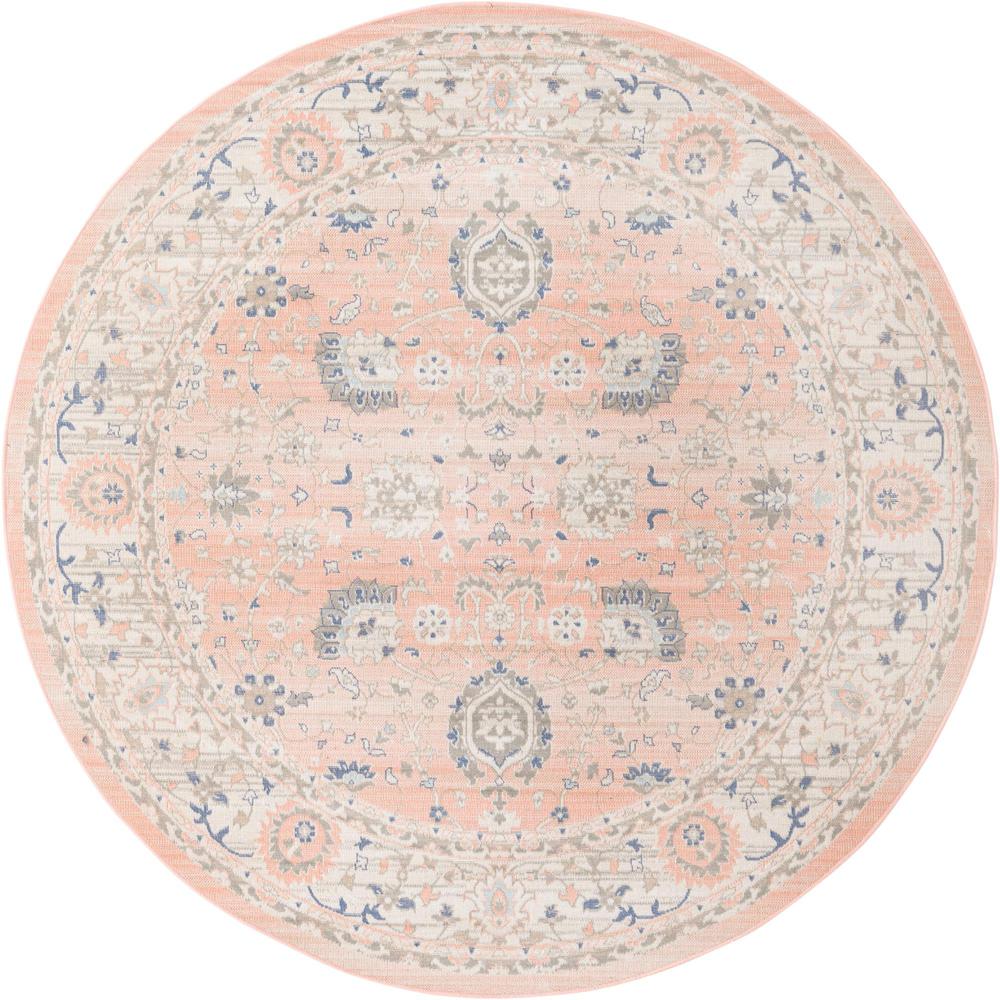 Unique Loom 7 Ft Round Rug in Powder Pink (3154995). Picture 1