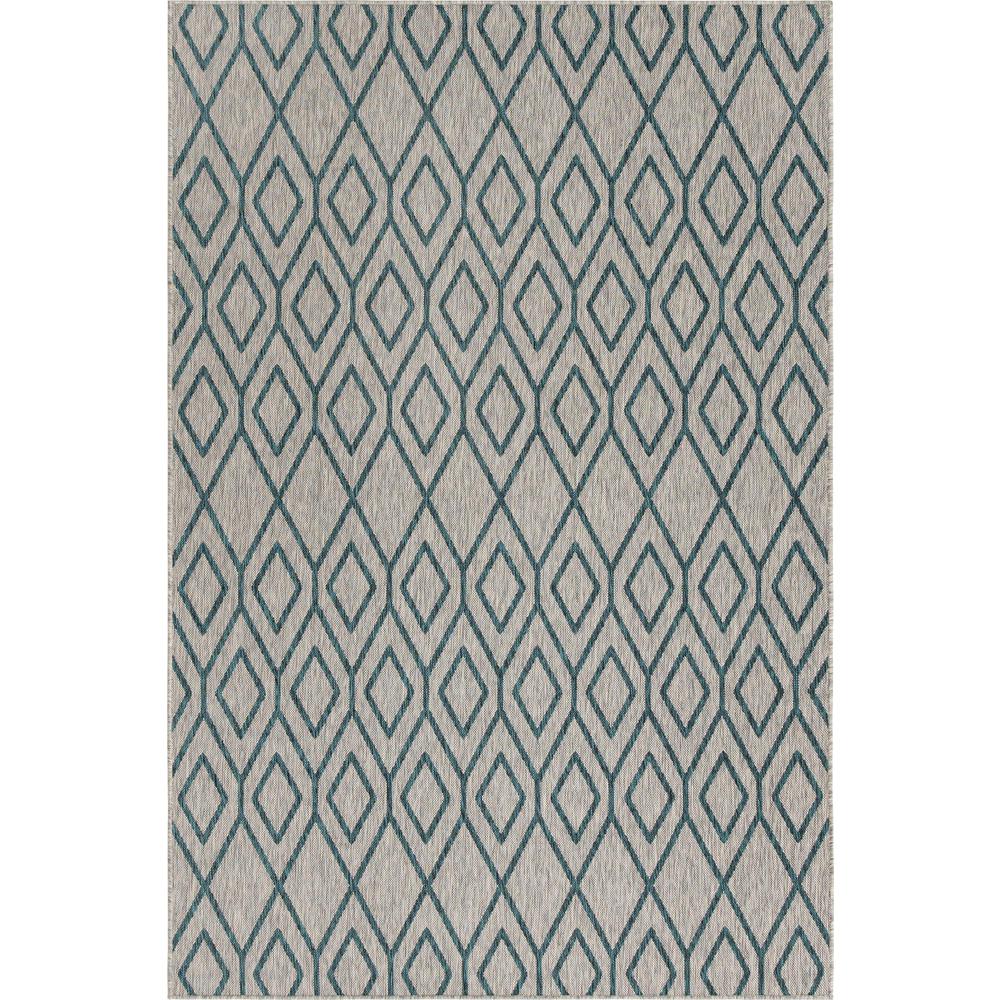 Jill Zarin Outdoor Turks and Caicos Area Rug 6' 0" x 9' 0", Rectangular Gray Teal. Picture 1