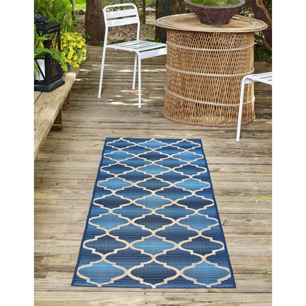 Outdoor Trellis Collection, Area Rug, Blue, 2' 7" x 5' 3", Runner. Picture 3