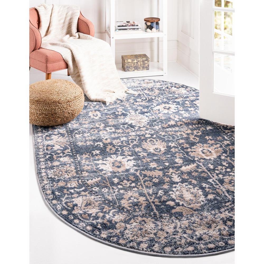 Portland Central Area Rug 5' 3" x 8' 0", Oval Blue. Picture 1