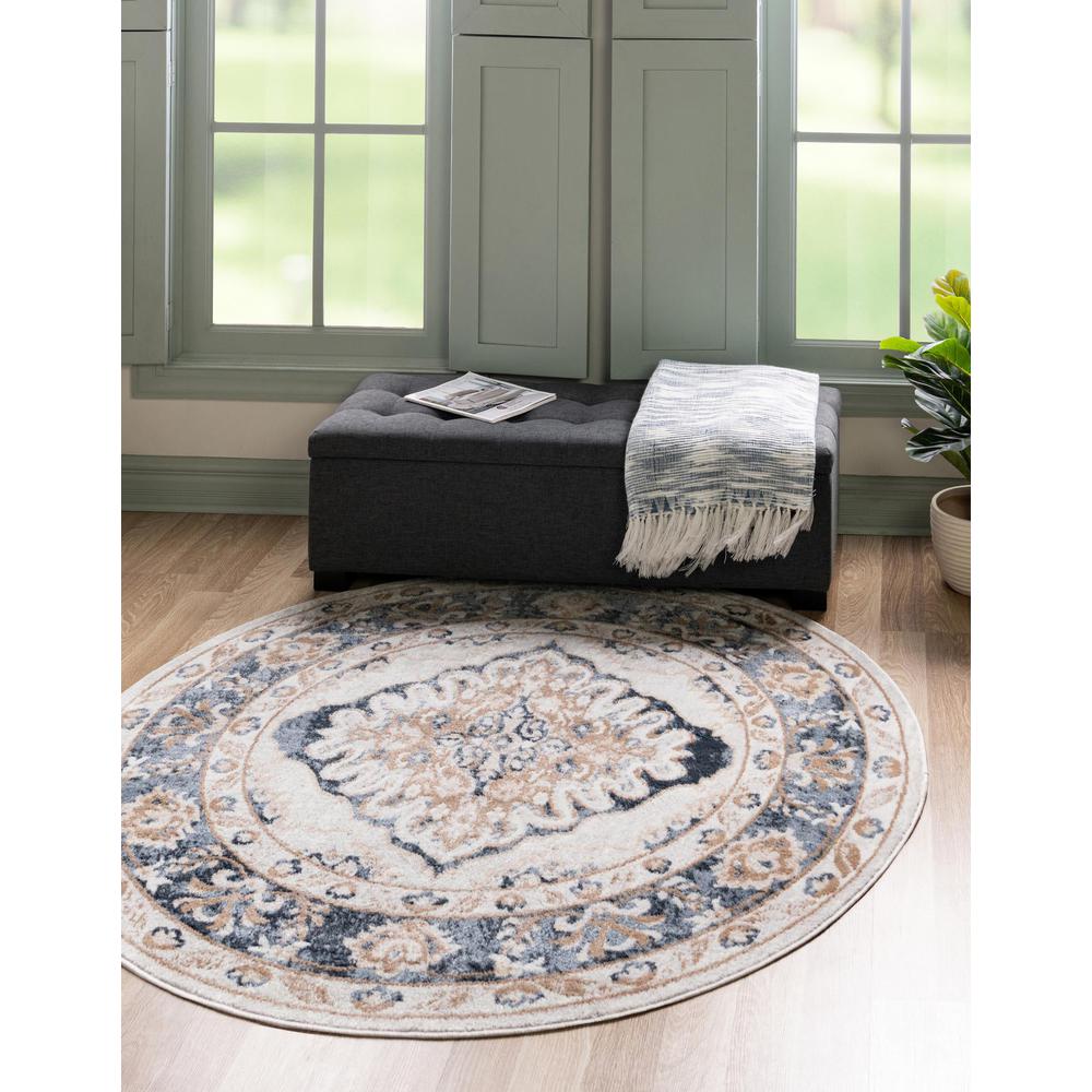 Unique Loom 3 Ft Round Rug in Ivory (3155708). Picture 2