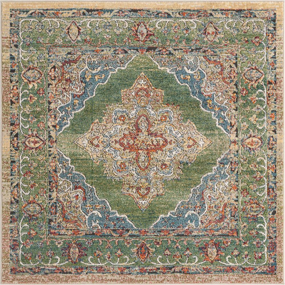 Unique Loom 5 Ft Square Rug in Green (3161963). Picture 1