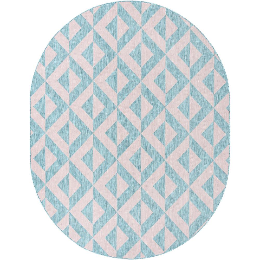 Jill Zarin Outdoor Napa Area Rug 7' 10" x 10' 0", Oval Pink and Aqua. Picture 1