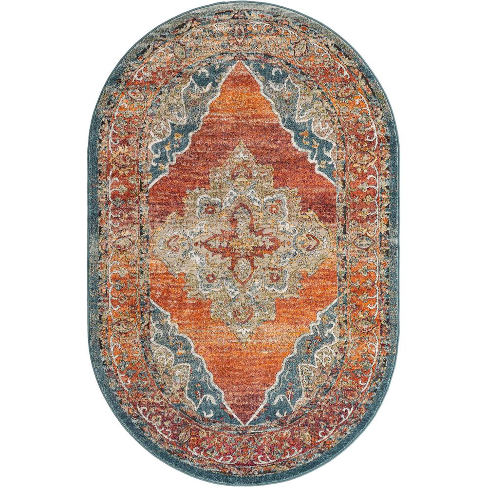 Unique Loom 5x8 Oval Rug in Rust Red (3161993). Picture 1