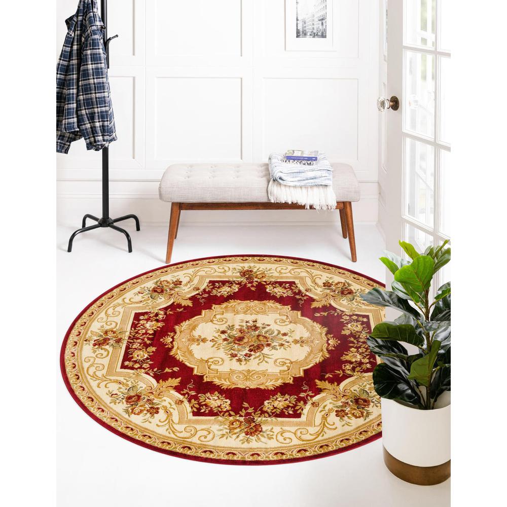 Versailles Collection, Area Rug, Red, 7' 1" x 7' 1", Round. Picture 2