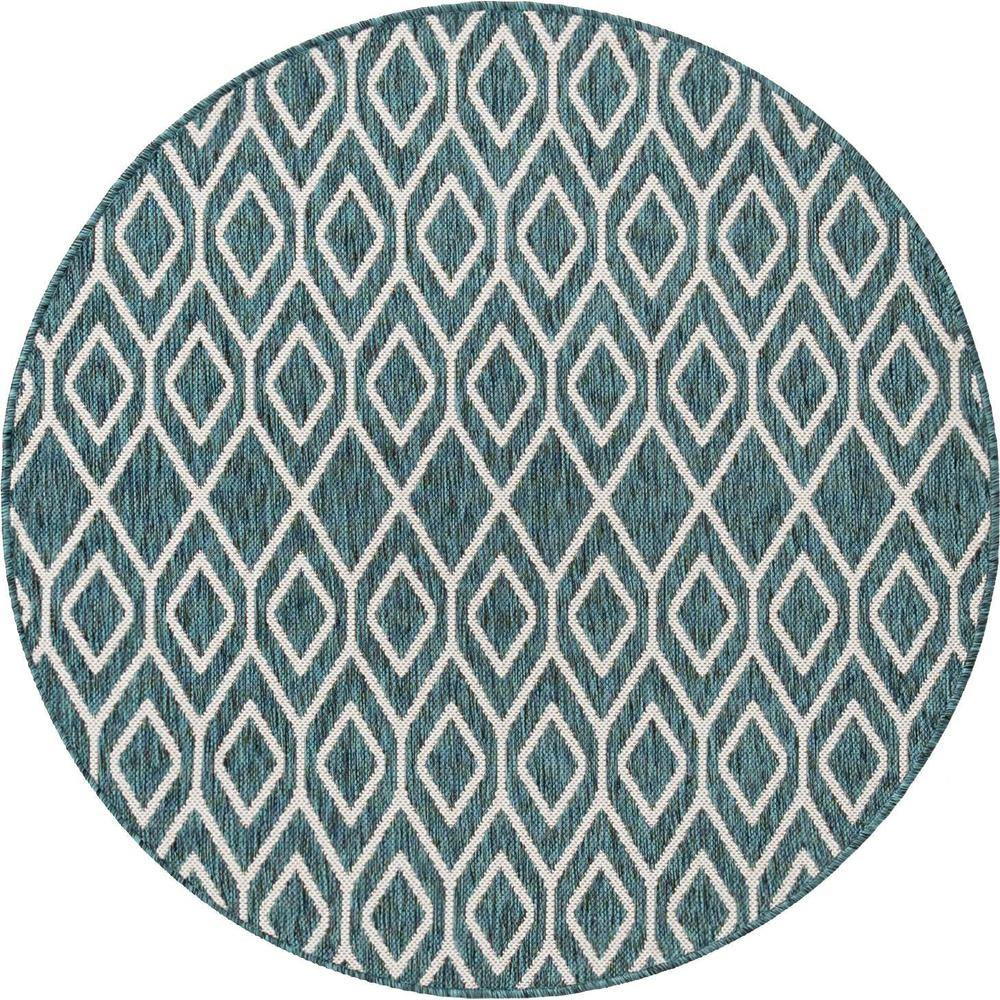 Jill Zarin Outdoor Turks and Caicos Area Rug 4' 0" x 4' 0", Round Teal. Picture 1