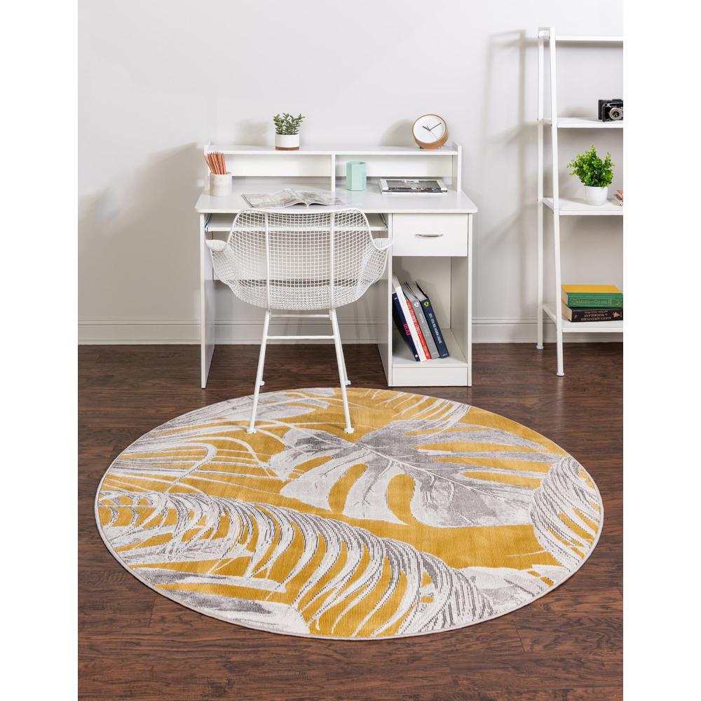 Unique Loom 5 Ft Round Rug in Yellow (3163821). Picture 2