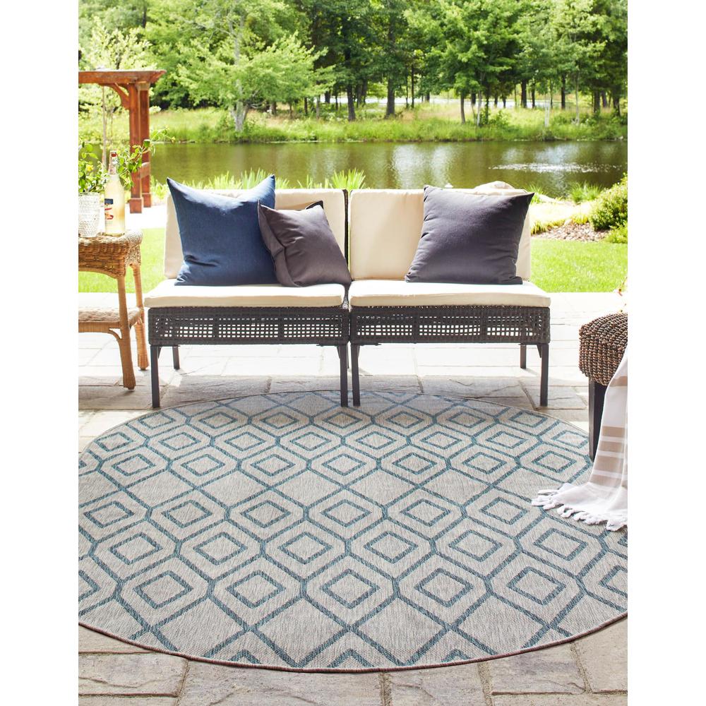 Jill Zarin Outdoor Turks and Caicos Area Rug 5' 3" x 8' 0", Oval Gray Teal. Picture 3