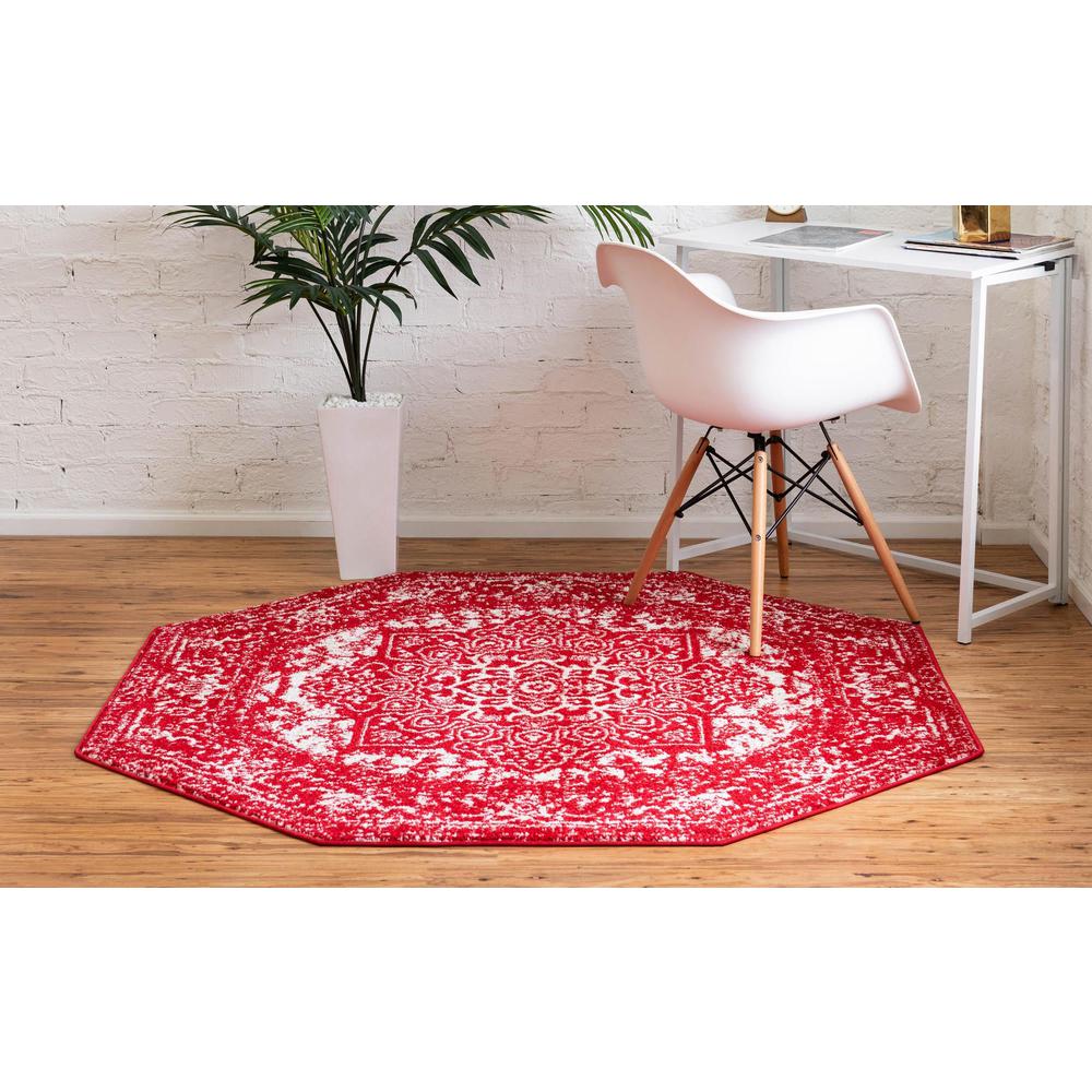 Unique Loom 5 Ft Octagon Rug in Red (3150437). Picture 4