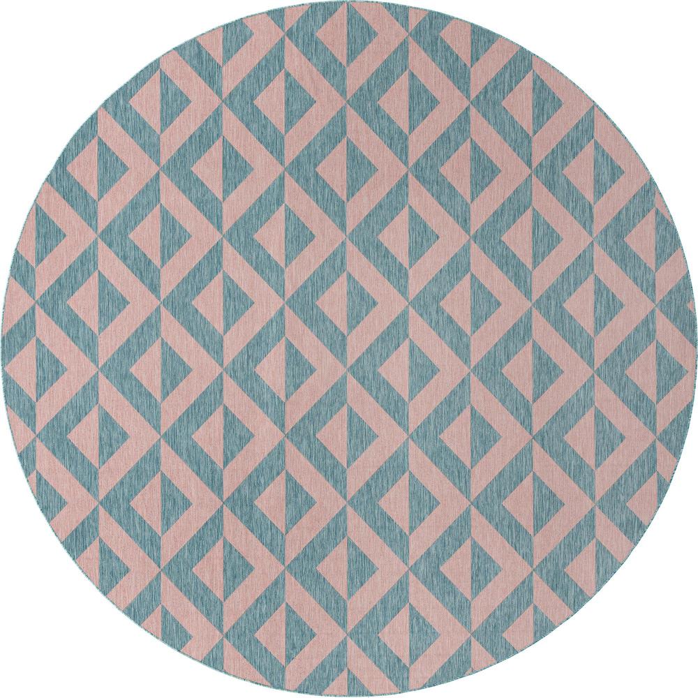 Jill Zarin Outdoor Napa Area Rug 10' 8" x 10' 8", Round Pink and Aqua. Picture 1