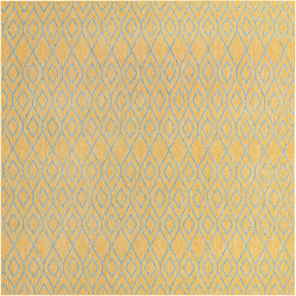 Jill Zarin Outdoor Turks and Caicos Area Rug 10' 8" x 10' 8", Square Yellow and Aqua. Picture 1