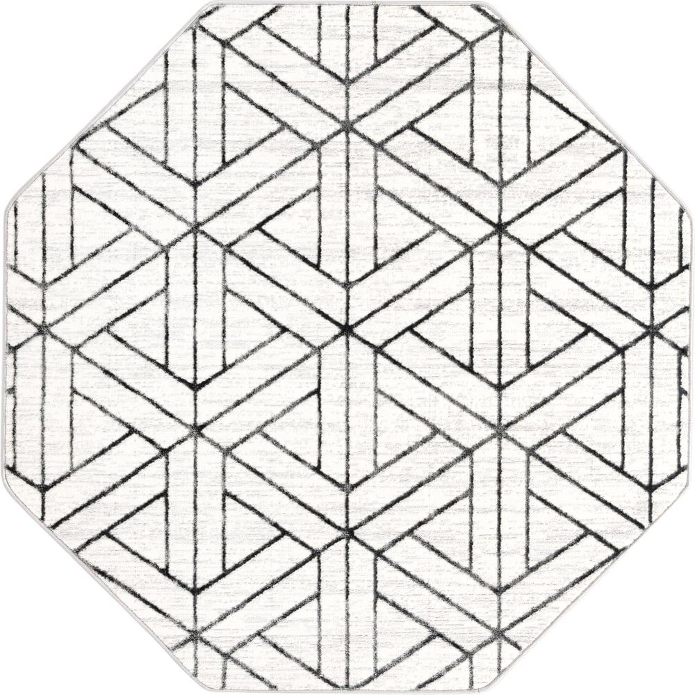 Matrix Trellis Collection, Area Rug, White, 5' 3" x 5' 3", Octagon. Picture 1