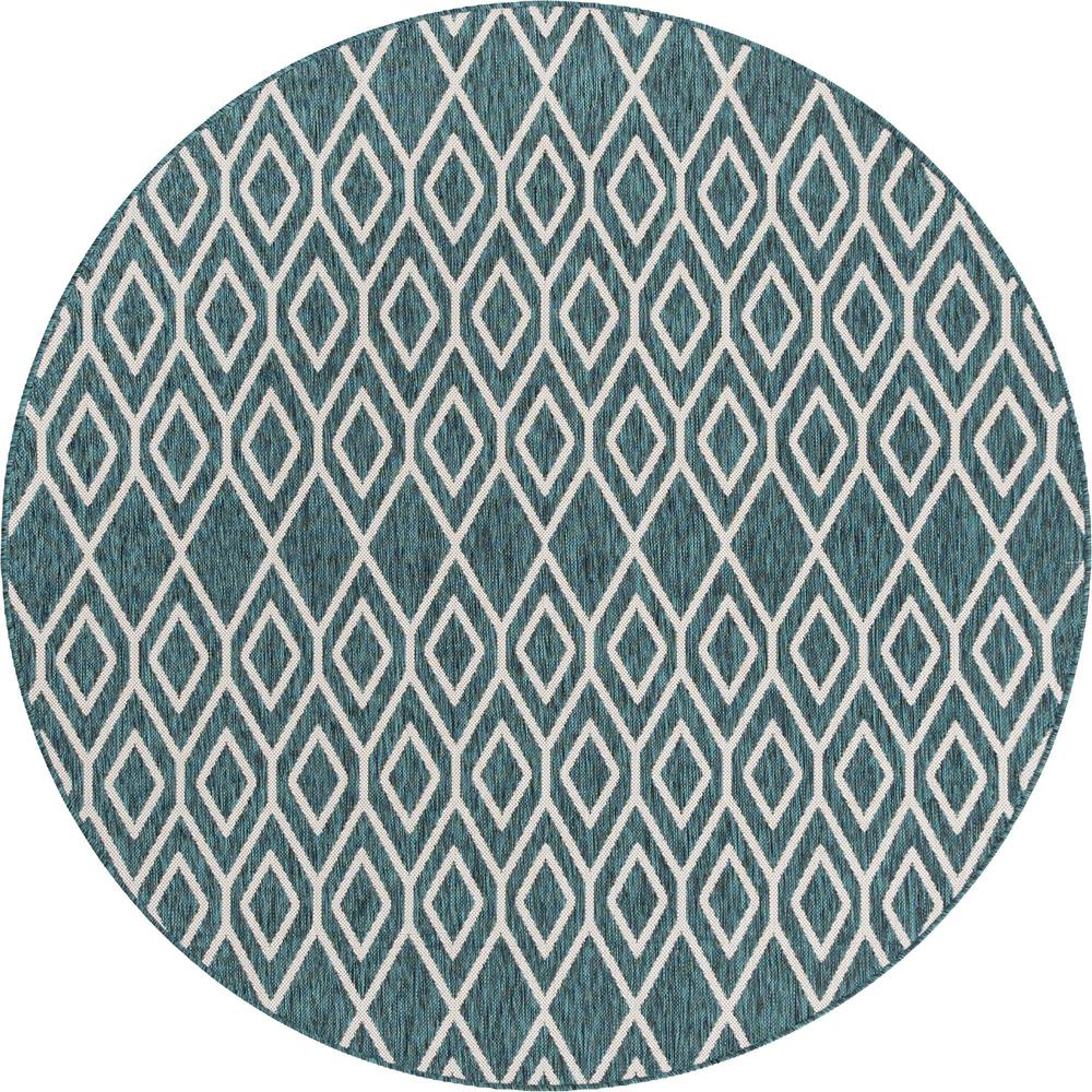 Jill Zarin Outdoor Turks and Caicos Area Rug 6' 7" x 6' 7", Round Teal. Picture 1