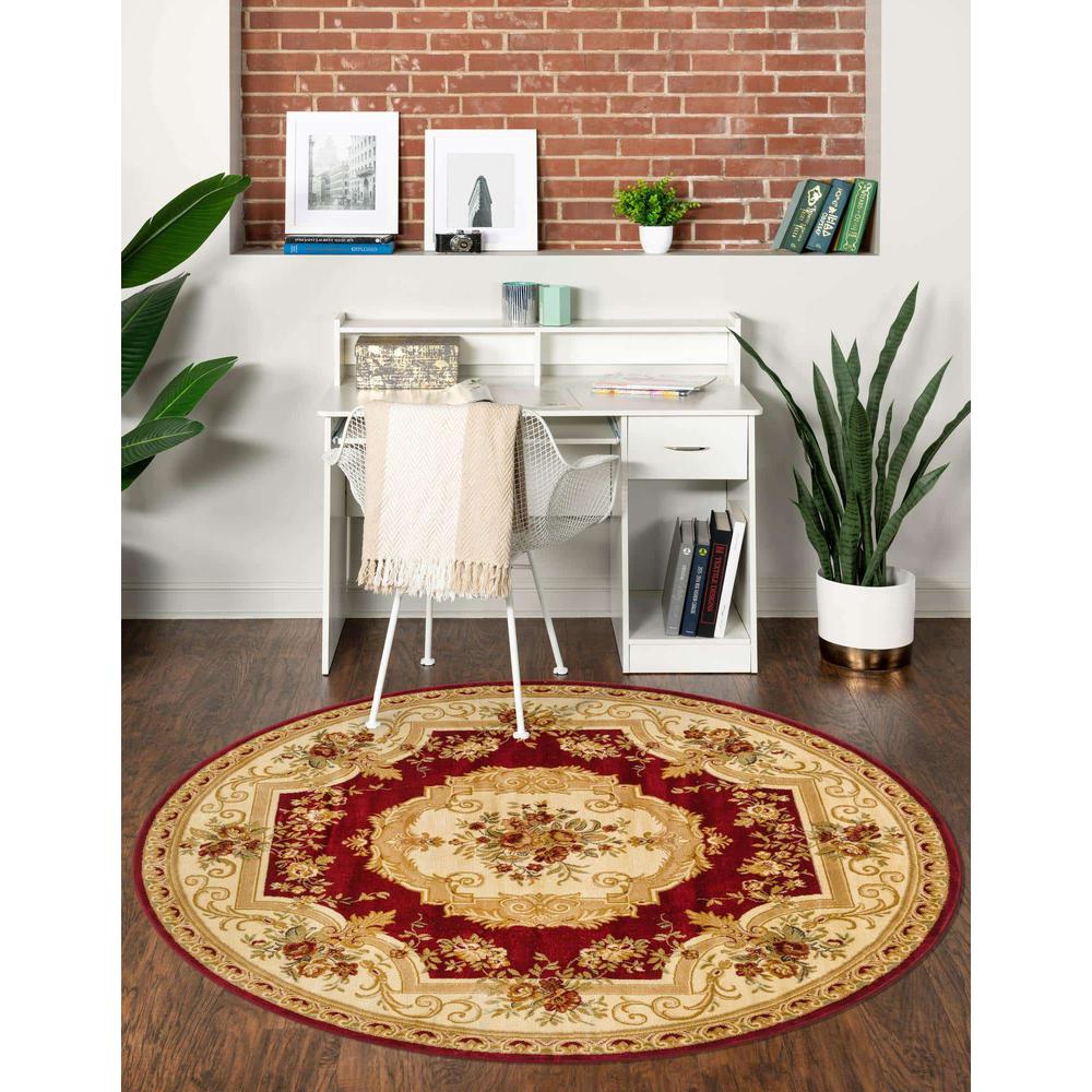 Versailles Collection, Area Rug, Red, 7' 1" x 7' 1", Round. Picture 5