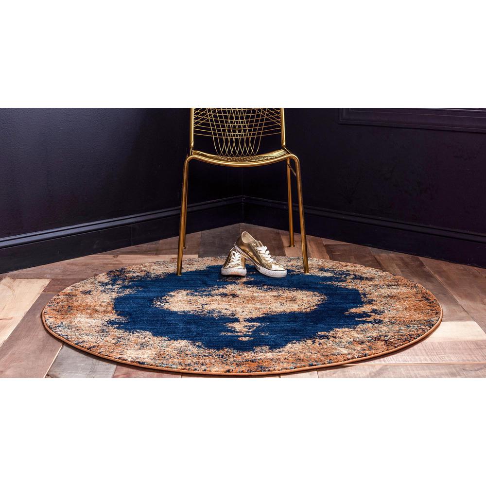 Unique Loom 4 Ft Round Rug in Navy Blue (3144428). Picture 3
