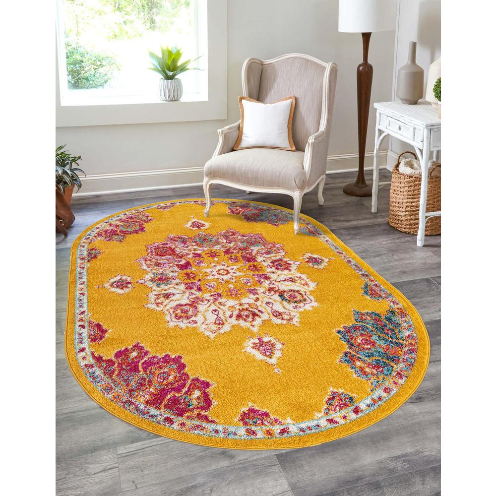 Unique Loom 8x10 Oval Rug in Yellow (3158783). Picture 1